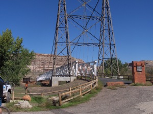 Historic Dewey Bridge over the Colorado River before a kid played with matches